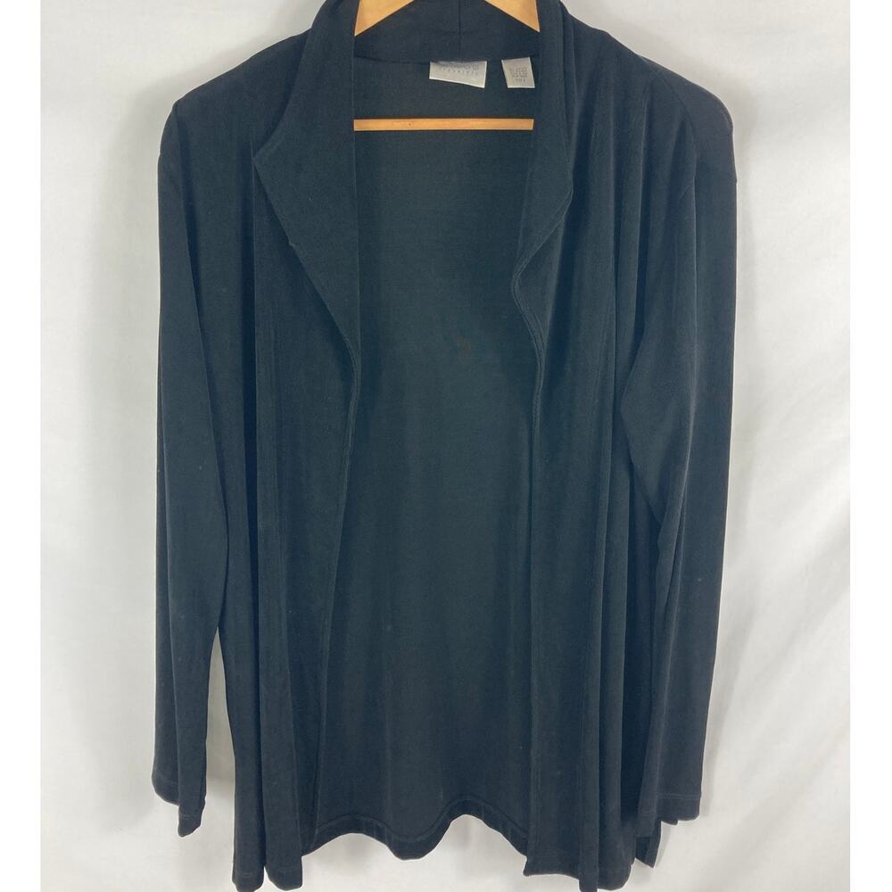 Chicos Travelers Open Front Black Cardigan Size 2 / Large